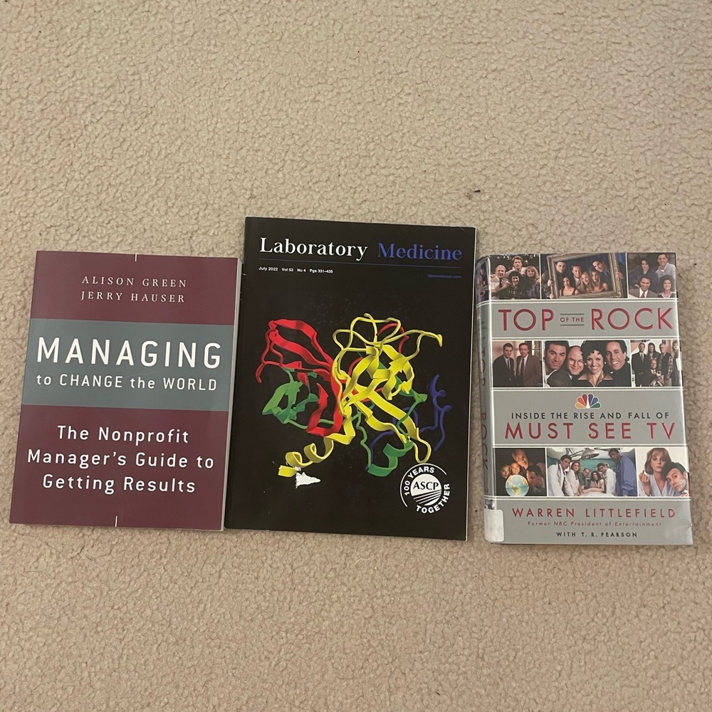 Set of Three Books Managing to Change World,Laboratory Medicine, Top of the Rock
